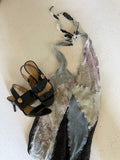 Y2K Deconstructed Patchwork Knit Halter Top w/ black coach heels
